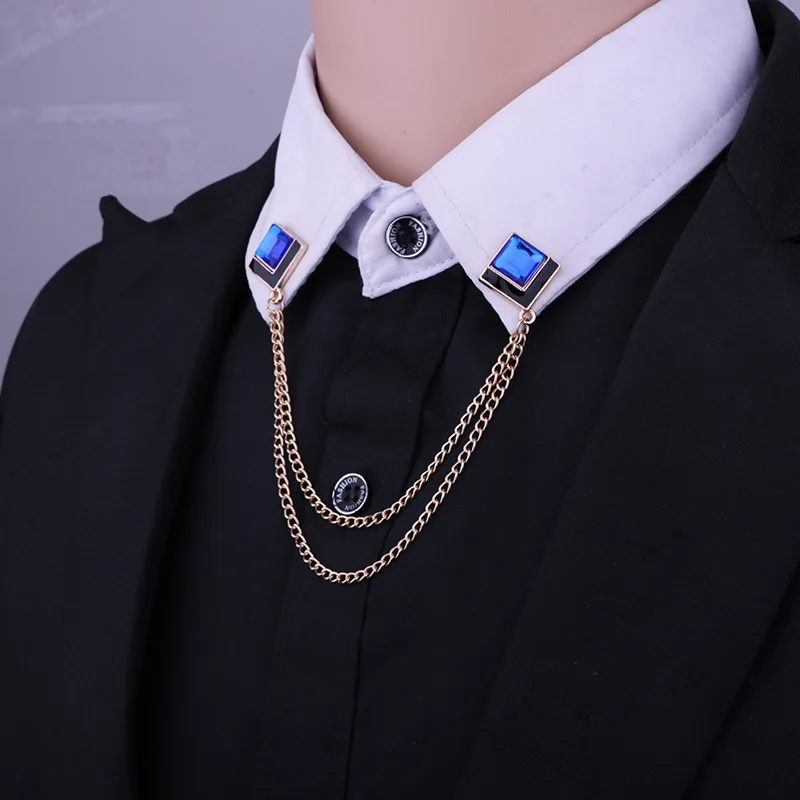 Korean Fashion Geometrische Kristall Brosche Quaste Kette Revers Pin männer Hemd Kragen Schmuck Hochzeit Party Broschen Zubehör – Detail 1