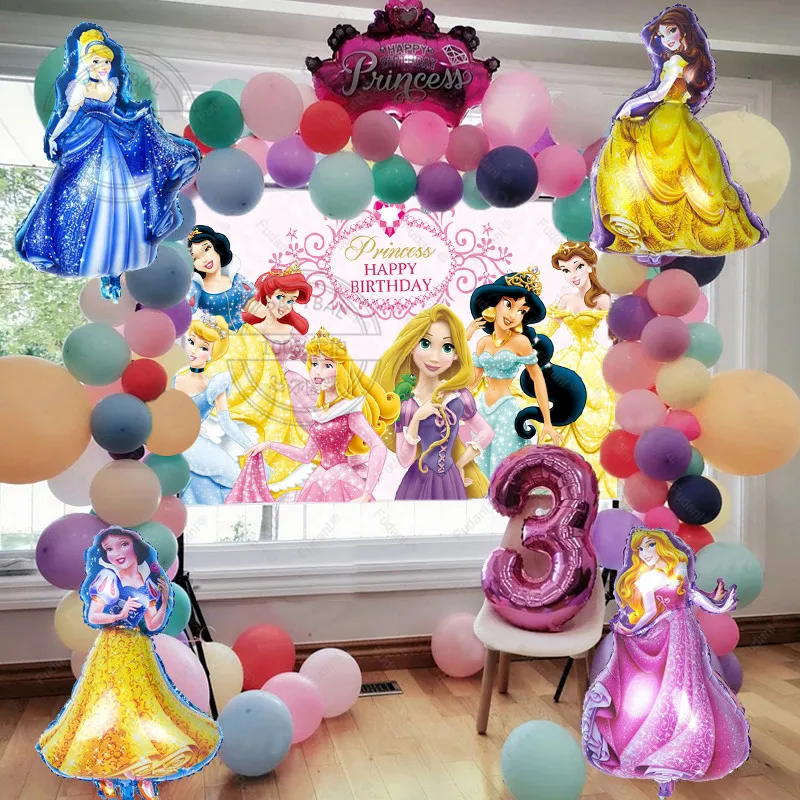 98pcs Disney Princess Foil Balloons Garland Arch Kit For Kids Birthday Baby Shower Party Decorations Girls Favors Rainbow Color