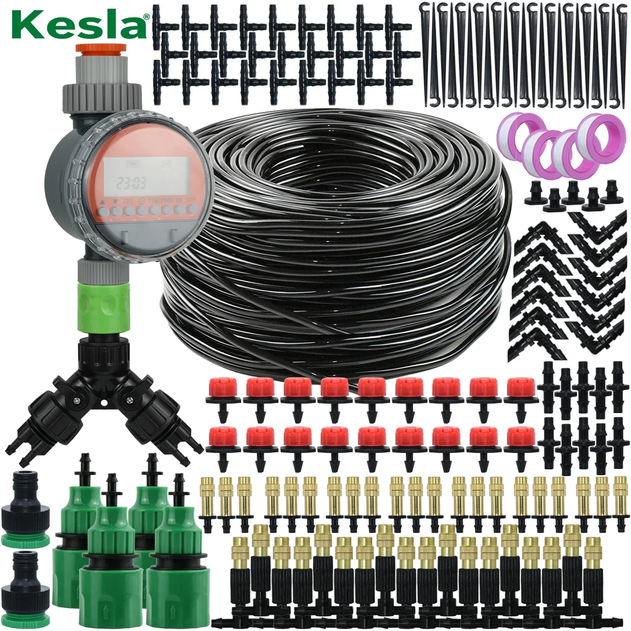 

KESLA Outdoor 5M-30M Misting Cooling Garden Irrigation Watering System Kit 1/4'' Atomizer Nozzles 4/7mm Hose Greenhouse Patio