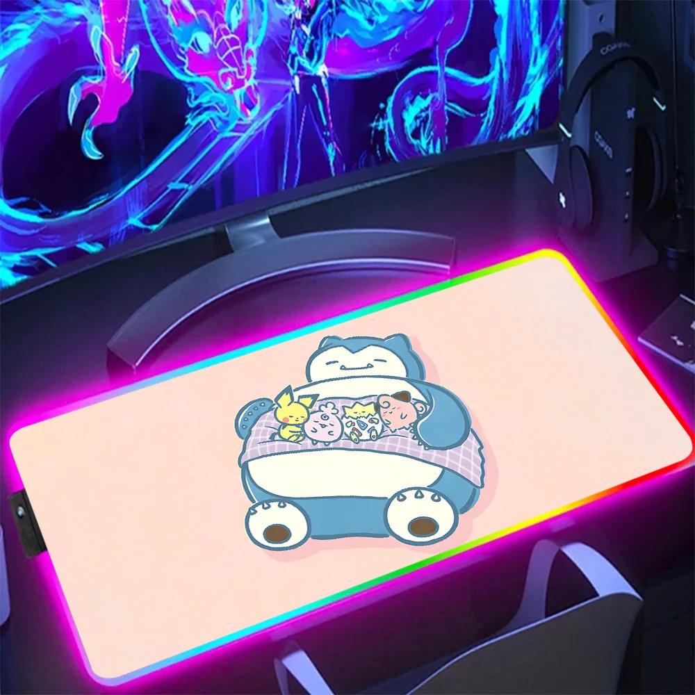 Pokemon Snorlax RGB Pc Gamer Keyboard Mouse Pad Mousepad LED Glowing Mouse Mats Rubber Gaming Computer Mausepad