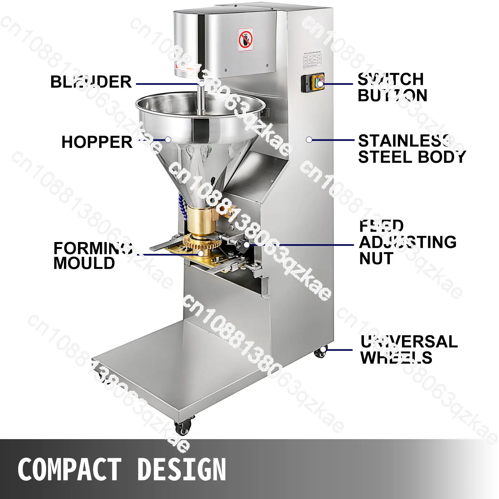 1100W Electric Rice-meat Dumplings Forming Machine 280 Pieces/minute Stainless Steel 4 Casters Kitchen Utensils Commercial