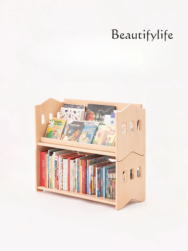 Bookshelf Solid Wood Picture Book Rack Stackable Home Floor Shelf Combination Display Cabinet Nordic Style