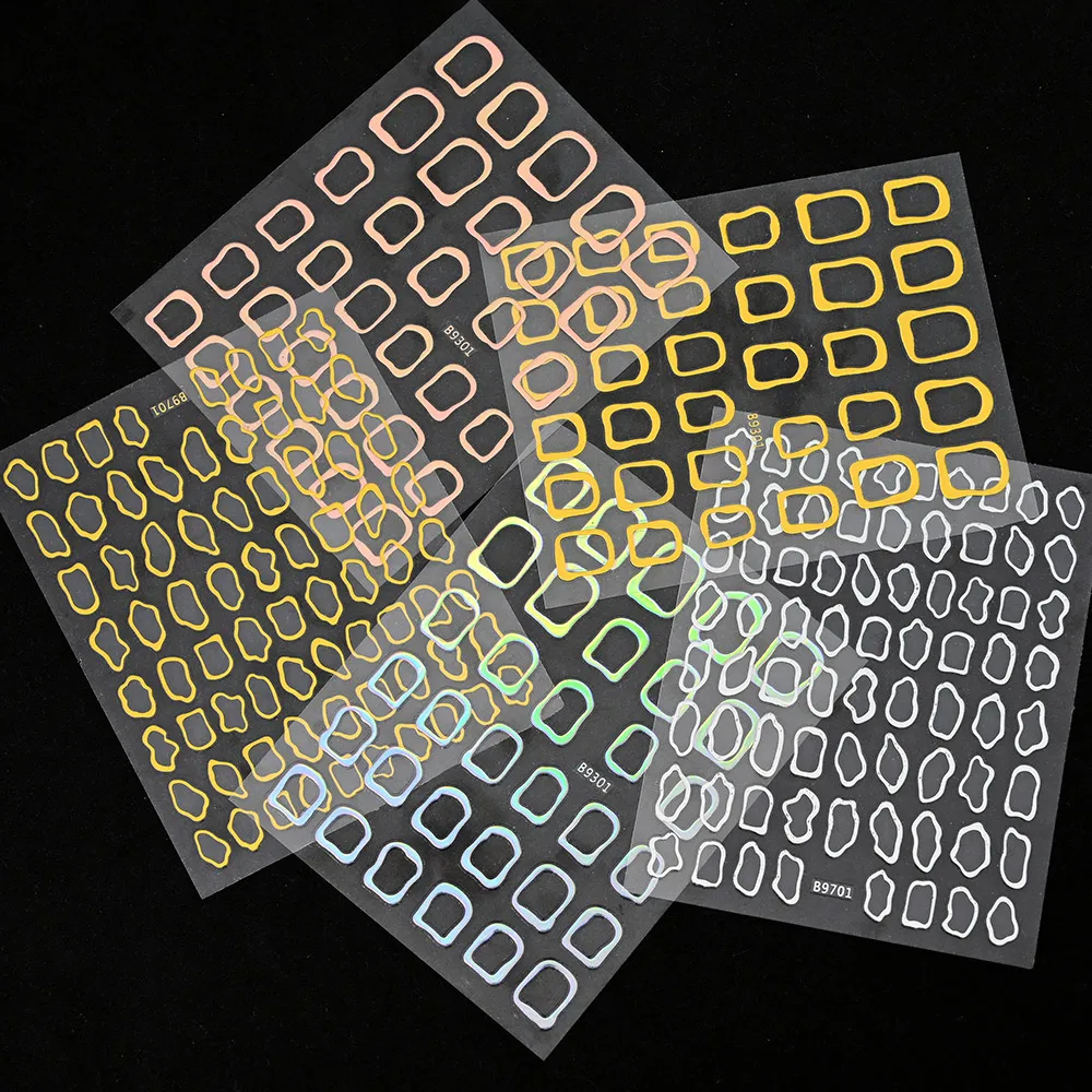 2 قطعة ثلاثية الأبعاد البرنز الذهب إطارات هندسية ملصقات الأظافر غير النظامية إطار معدني مجوف الأظافر الشارات مربع هندسية مستلزمات الأظافر