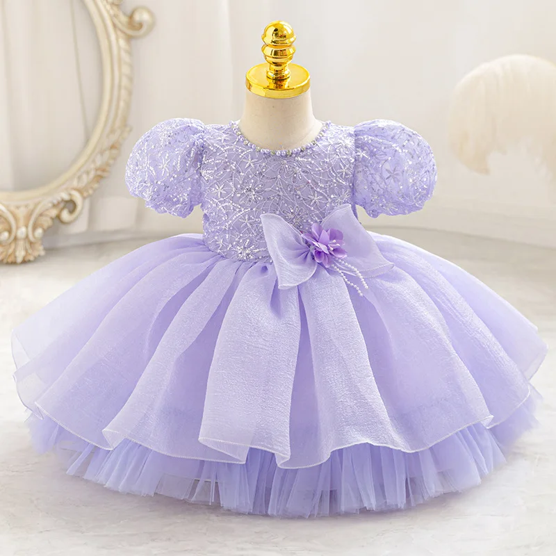New Beauty Pageant Dress for Baby Toddler Girl Puff Sleeve Birthday Dress Kids 0-4 Years Old First Christmas Dress