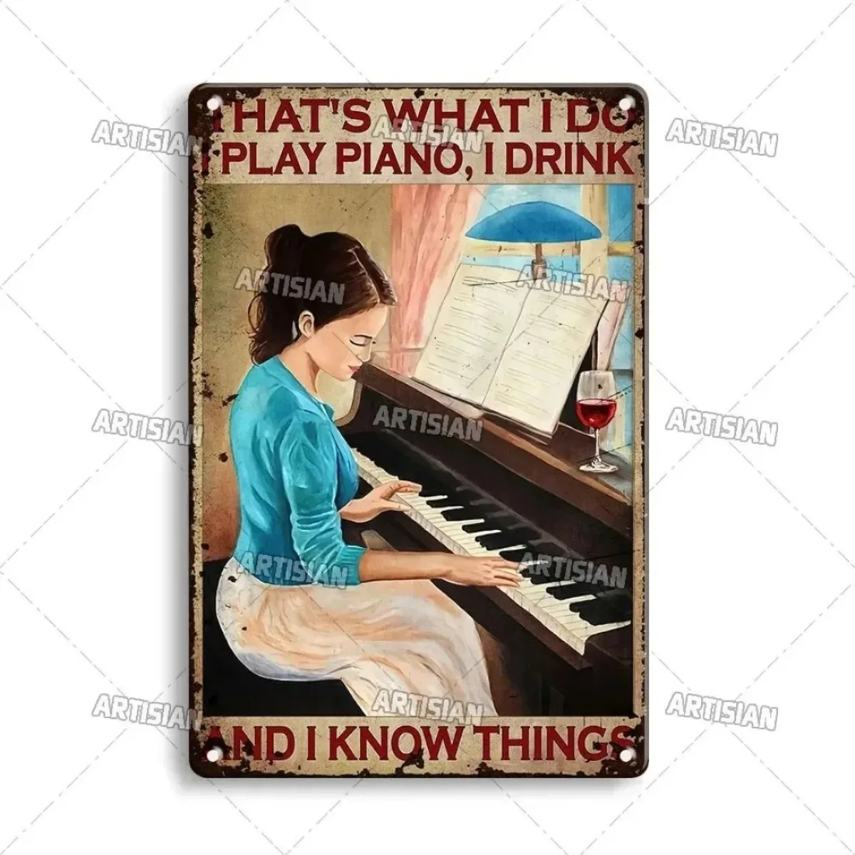 لوحة معدنية عتيقة لديكور الحائط - لافتة بيانو من القصدير للبار والمقهى #5
