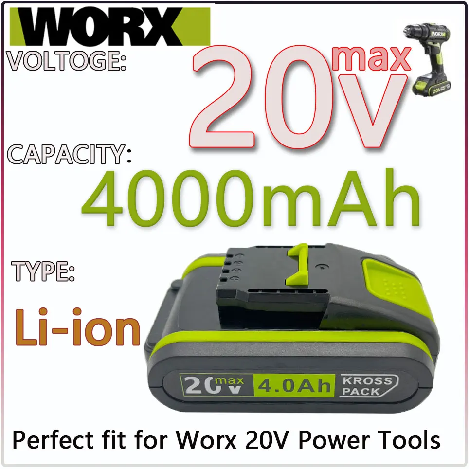 

20V 4000 MAh Lithium Battery Suitable for Worx WA3551 WA3553 WX390 WX176 WX178 WX386 WX678