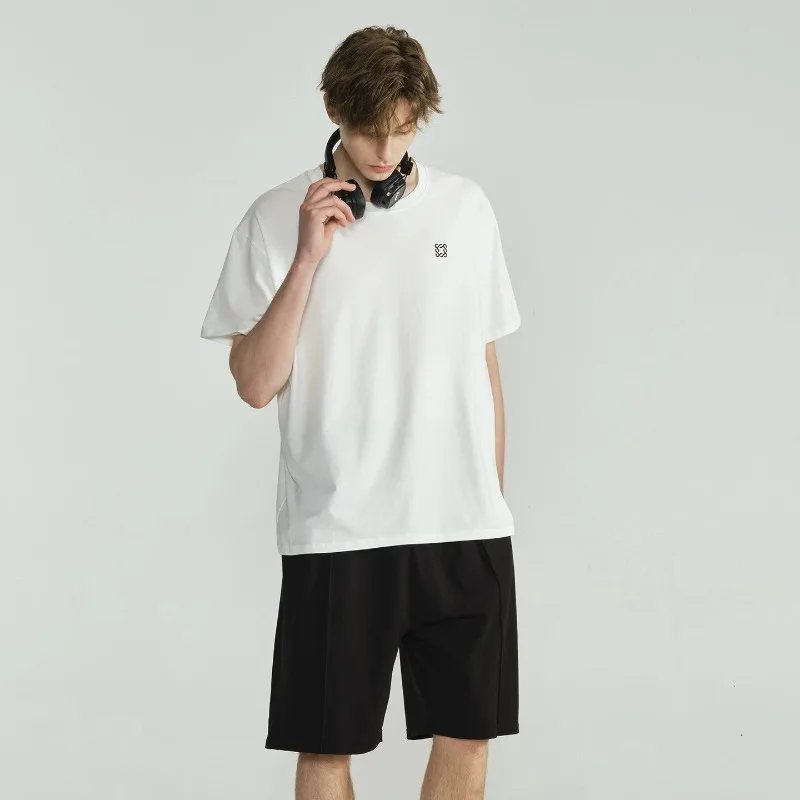 Men's Class A Pure Cotton Pajama Set Summer Simple Round Neck Loose Fit Lounge Wear for Indoor & Outdoor Use