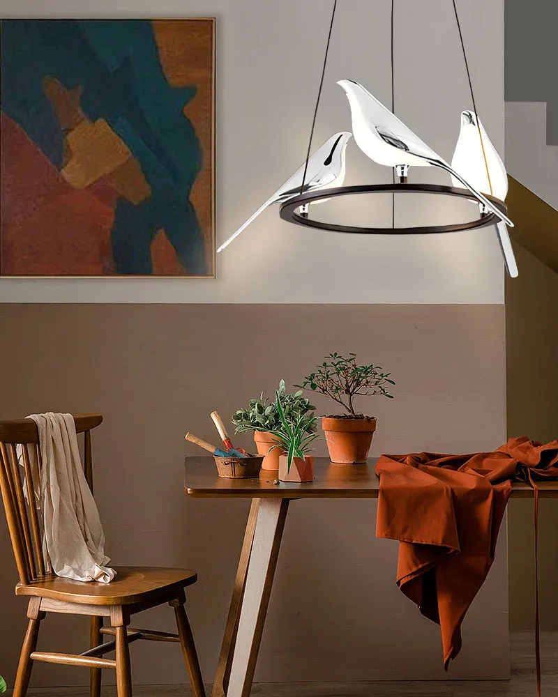 Nordic Elster Vogel LED Kabel Anhänger Lampen für Nacht Schlafzimmer Innen Schwarz Silber Hängen Lichter Kronleuchter Lampe Hause AC85-265V – Detail 13