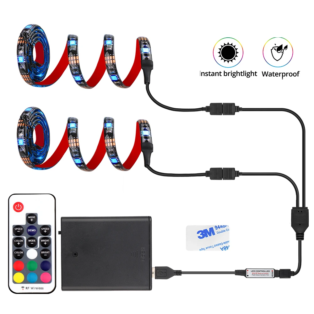

Coolo DC 5V USB светодиодная лента 5050 Водонепроницаемая светодиодная лампа RGB 1M 2M RF 17Key Пульт дистанционного управления для телевизора, скейтборда, велосипеда, светящейся обуви