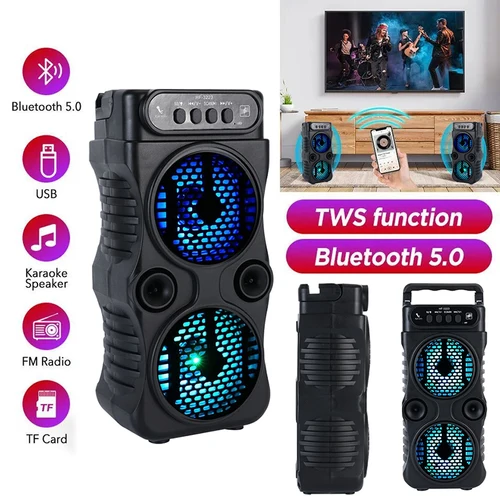 Imagen 2 del producto Altavoz inalámbrico portátil para exteriores, Subwoofer estéreo Dual de 3 pulgadas, fuente de alimentación USB para fiesta de baile, Karaoke familiar