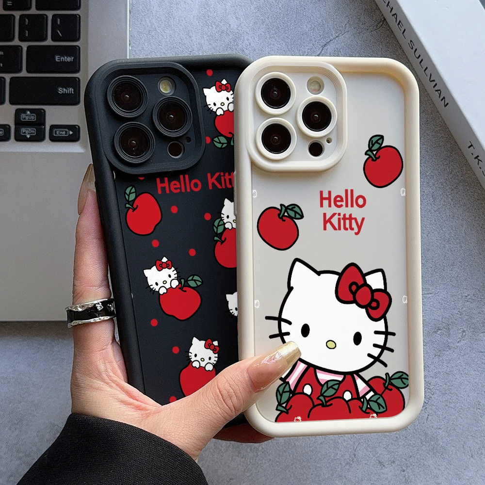 Çilek Hello Kitty telefon kılıfı için iPhone 16 15 14 artı 13 12 Mini 11 Pro Max X Xs XR 8 7 yumuşak TPU merdiven koruma kapağı