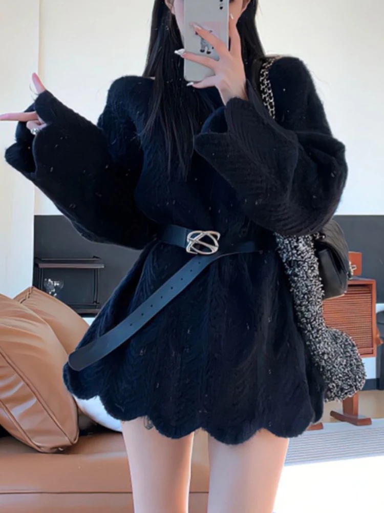 Осенний женский пуловер, свободный свитер, элегантный повседневный однотонный вязаный топ, зимний трикотаж с открытыми плечами