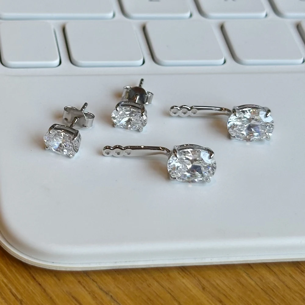 

6CTTW Double Oval Cut Moissanite Stud Earrings for Women S925 Silver 18K Gold Plated Detachable Earcuff Drop Earrings Jewelry