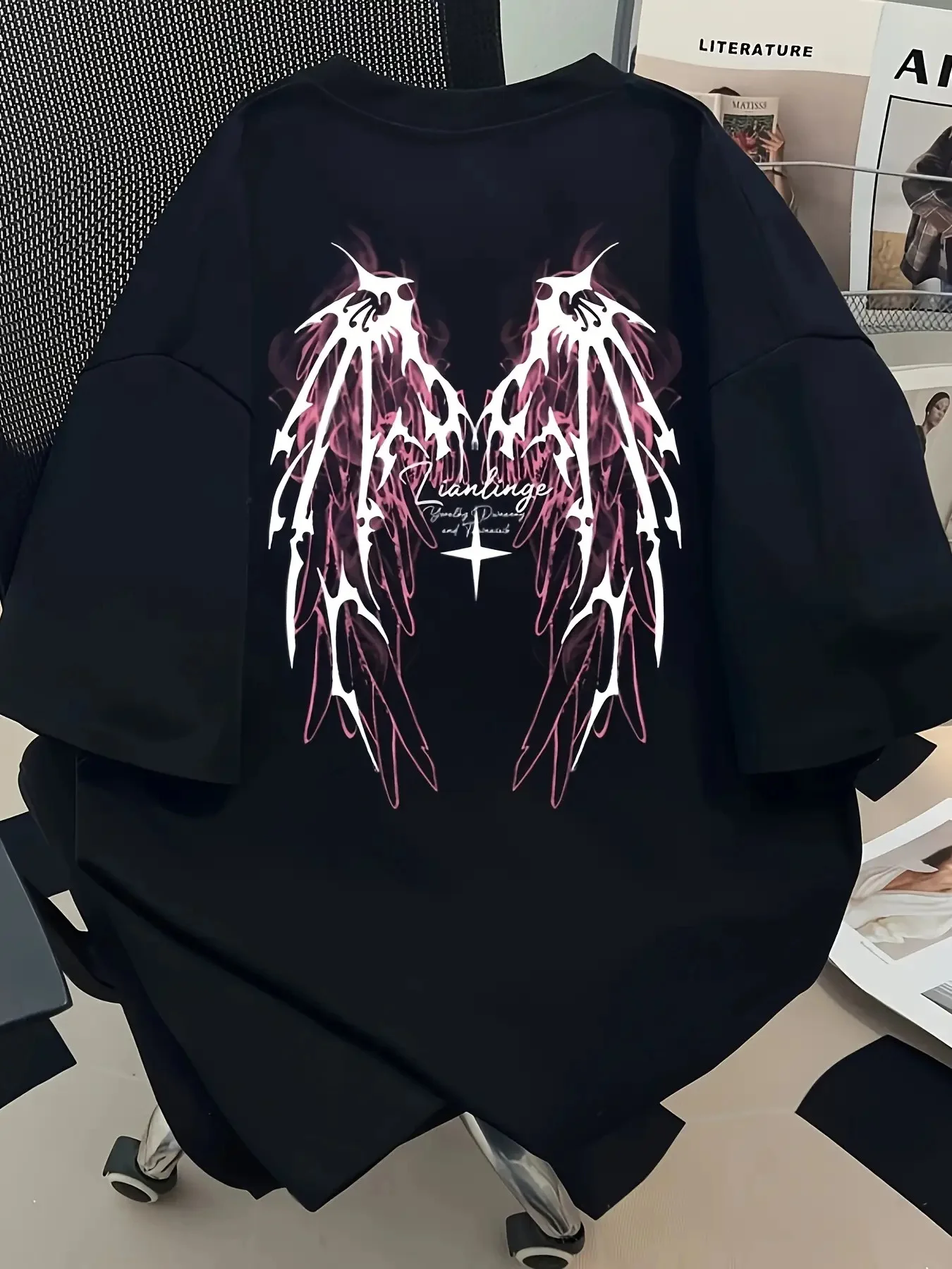 Gothic Angel Wings T-Shirt Women Men Summer Casual Loose Fit Graphic Tee Streetwear Punk Style Y2K Aesthetic Top 2025 New