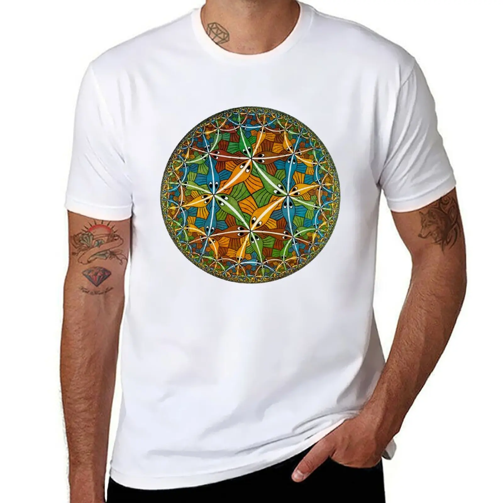 

Circle Limit III, by Maurits Cornelis Escher T-Shirt black cotton t-shirt plain for man package man t shirts graphic T-Shirt