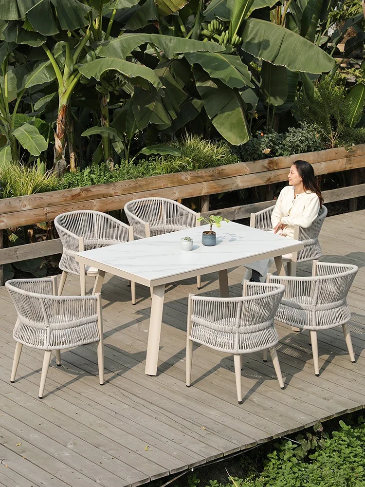 Leisure rattan chair rock slab table combination Nordic waterproof outdoor table and chairs