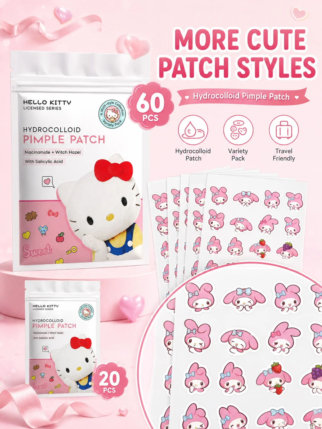 Sanrio Acne Pimple Patches, Hydrocolloid Spot Cover Stickers, Cute Face Care Patches for Daily Use
