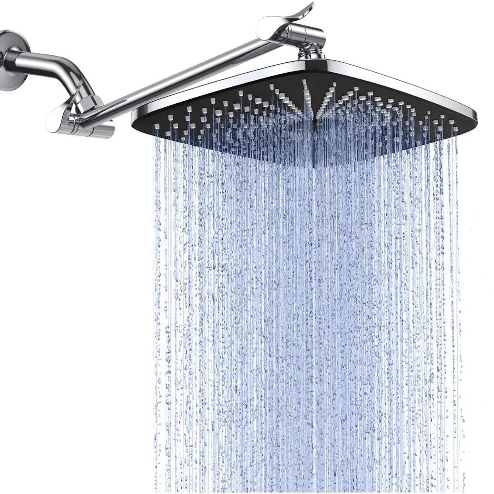 Rain Shower Head, 12 Inch Large Rainfall Showerhead, Adjustable Stainless Steel Extension Arm, Detachable High Pressure Wa