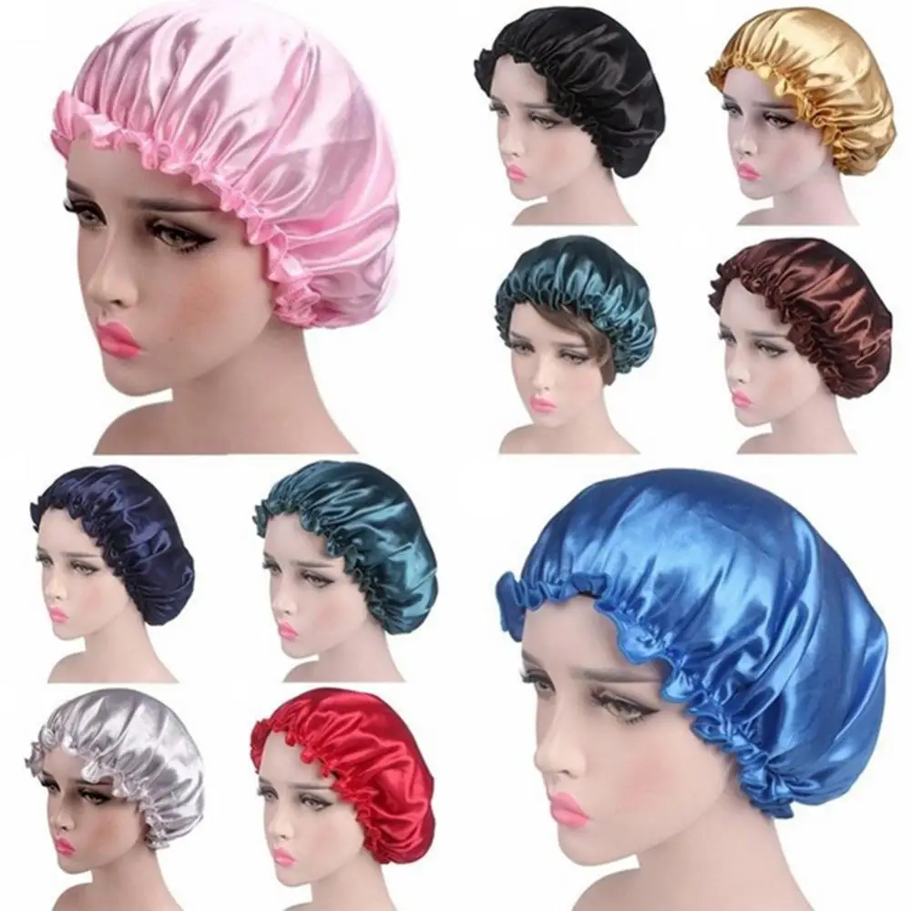 Solid Color Cap Women Hat Elastic Satin Lace Night Sleep Chemotherapy Hair Care for Barber Accessories