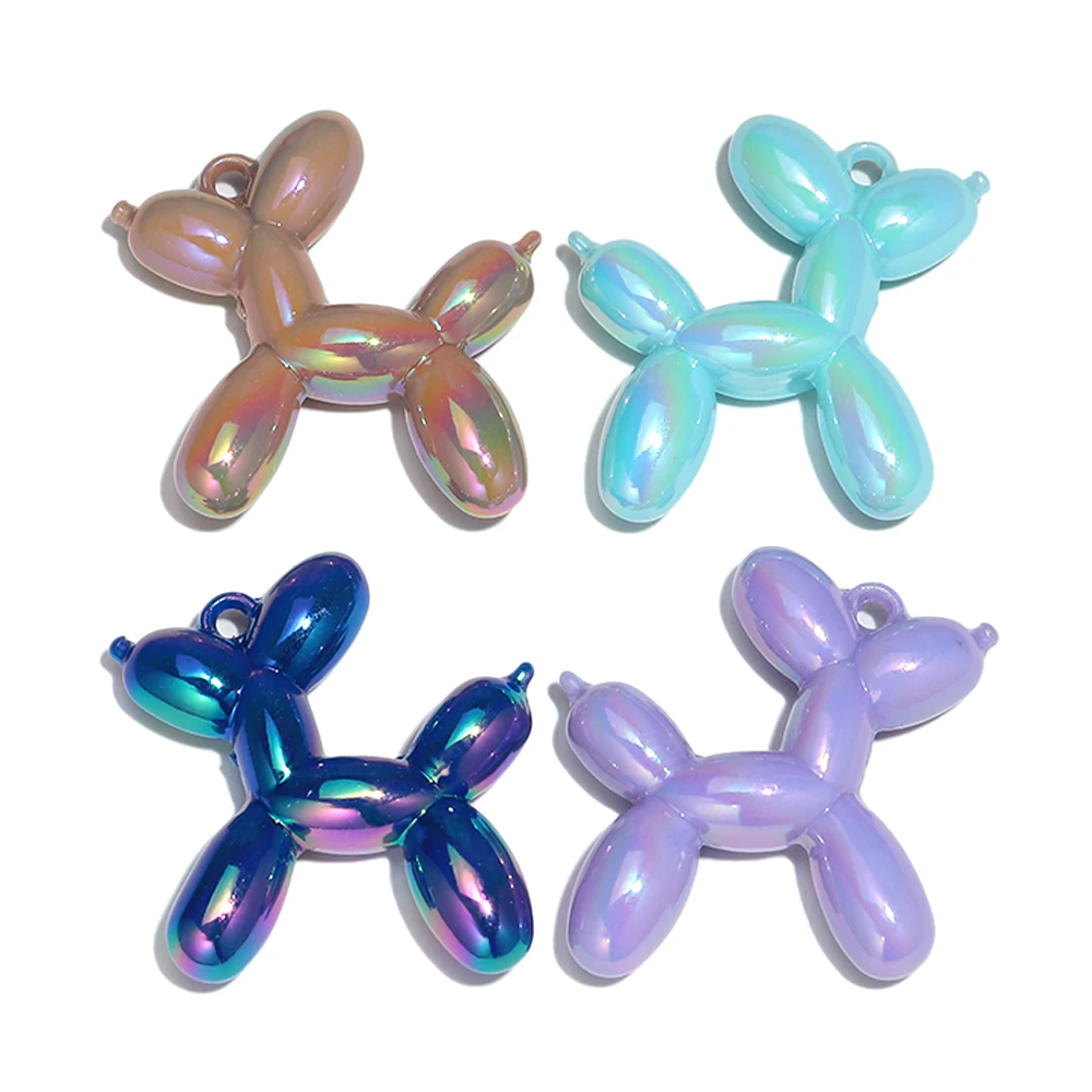 5 Stück AB Bunte Acryl-Anhänger 45x46mm in Form eines süßen Hundes für DIY-Schmuckherstellung, Schlüsselanhänger, Halsketten-Zubehör – Detail 2