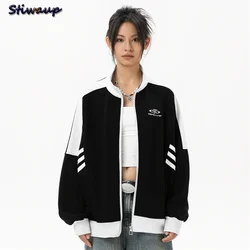 Women's Sweatshirts Y2k Oversize Jacket Youthful Woman Cute Autumn Clothes Black Sweatshirt with Zipper Women's Long Sleeve Top