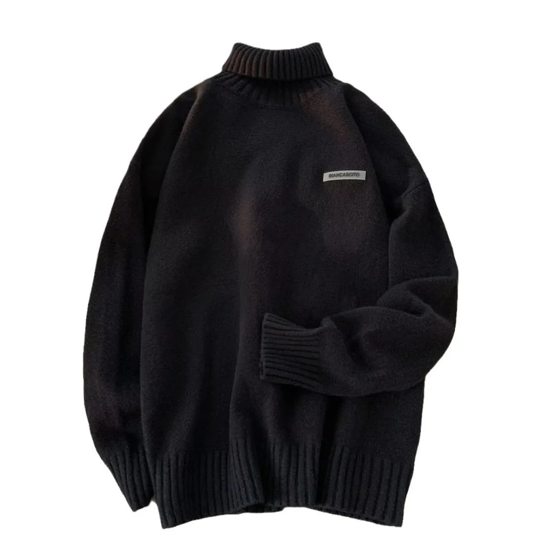 

New Turtleneck Sweater Men's Autumn and Winter Thickened Loose Lazy Style High-end Knitted Sweater Retro Warm Interior