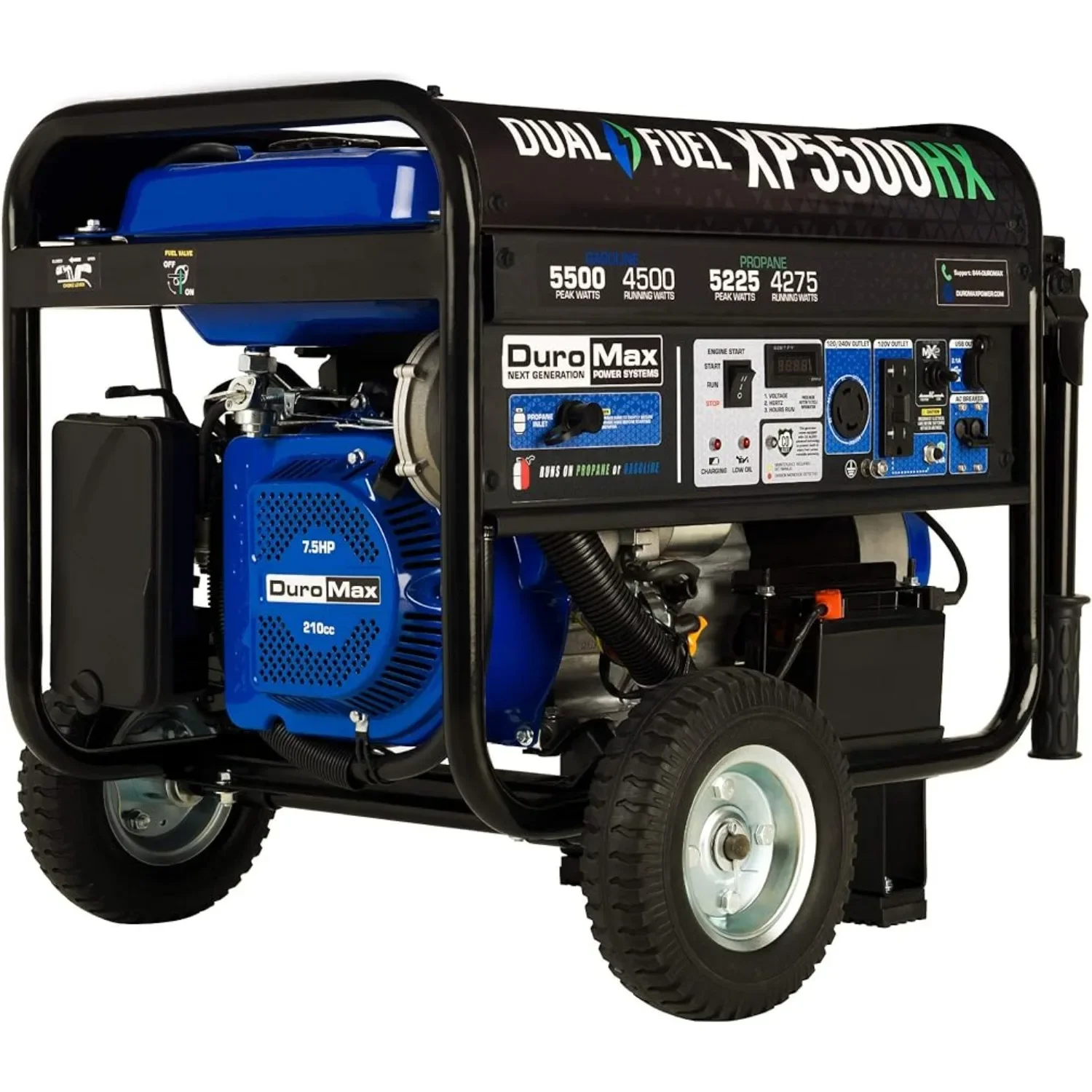 

DuroMax XP5500HX Dual Fuel Portable Generator-5500 Watt Gas Or Propane Powered Electric Start W/CO Alert, 50 State Approved