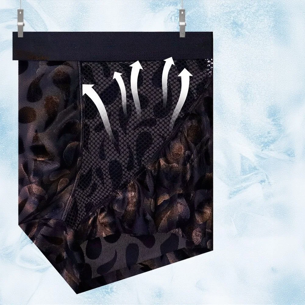Men Flocked Print Mesh Patchwork Boxer Shorts Bulge Pouch Underwear Trunks Breathable Sports Male Plus Size Underpants