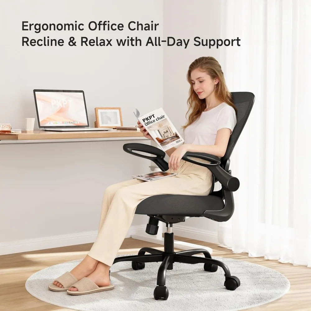 كرسي مكتب مريح مع دعم قطني قابل للتعديل، كرسي مكتب شبكي متوسط الظهر 330 رطل مع مسند ذراع قابل للتعديل لساعة طويلة #3