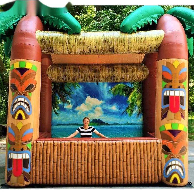 wholesale Outdoor opened 3.mLx2.5mW inflatable Tiki bar with palm tree portable drinking pub serving bars for summer beach party