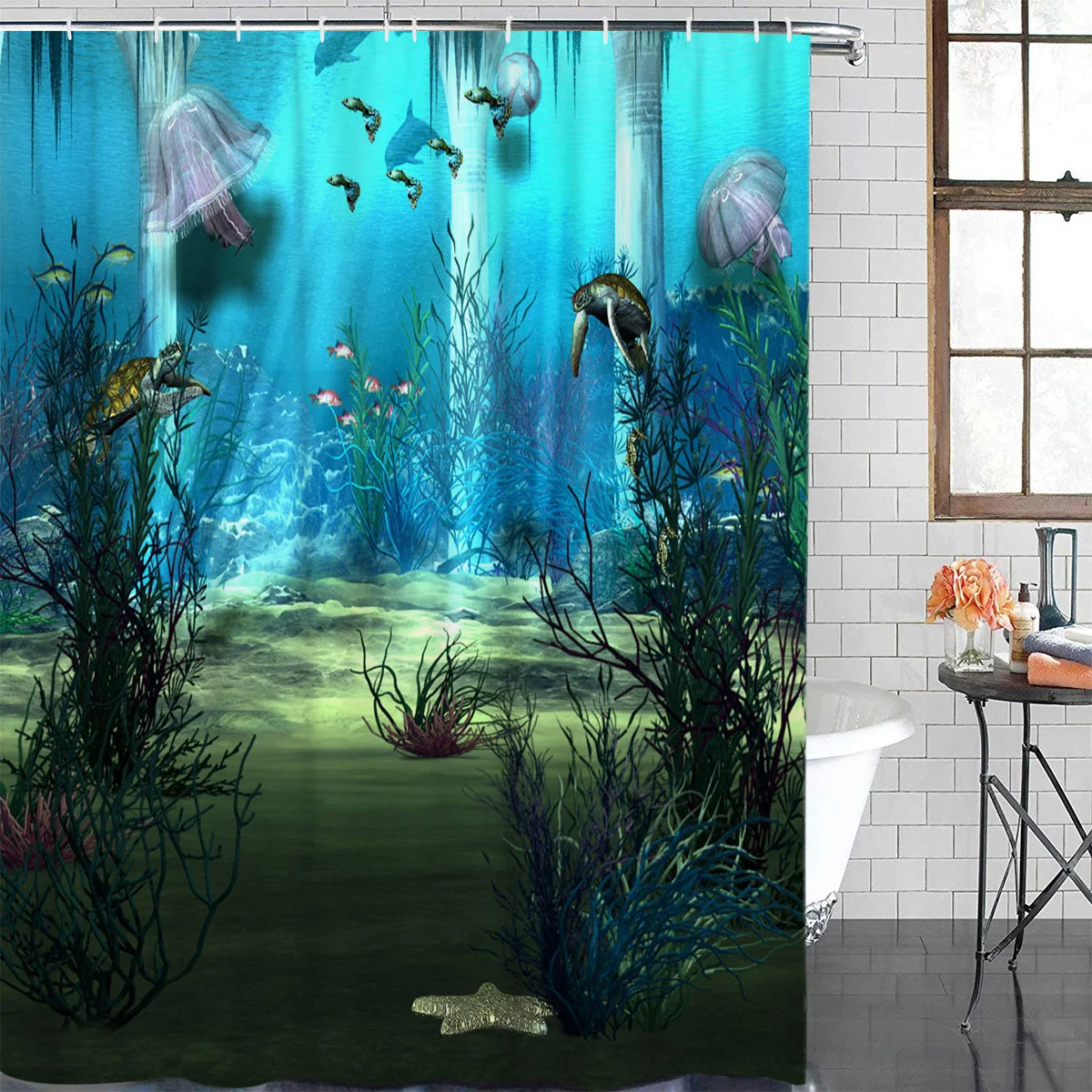 Underwater World Ocean Waterproof Bathroom Decoration Shower Curtain With Hook Printed Bathtub Curtains Bathroom Accessories