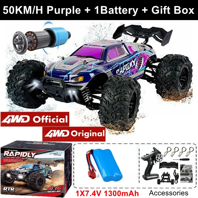 Super borstelloze 80 km of 50 km/u 4WD RC auto met LED-afstandsbediening auto's hoge snelheid drift racen 4x4 off-road vrachtwagen kind volwassen speelgoed