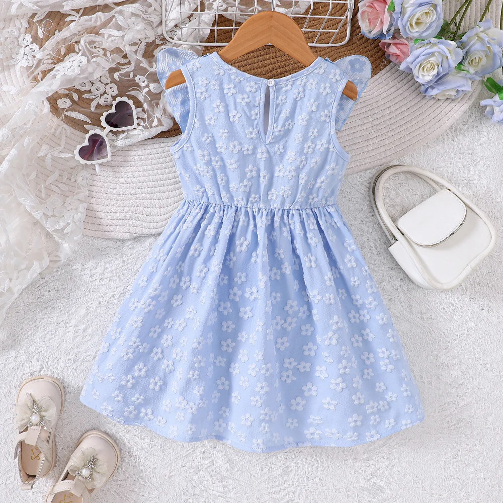 Girls' Spring/Summer 3D Jacquard Bow Dress