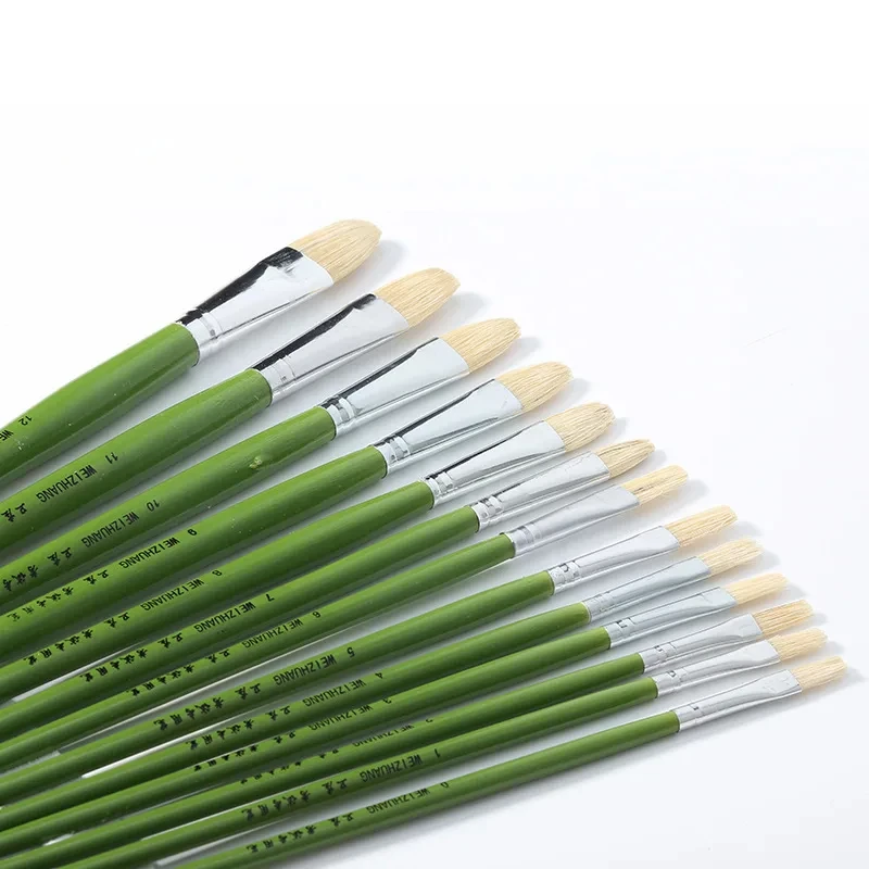 Óleo Acrílico Aquarela Cerdas Tinta Escovas, 100% Natural Chungking Hog Hair, Filbert Paint Brush Set, 6pcs