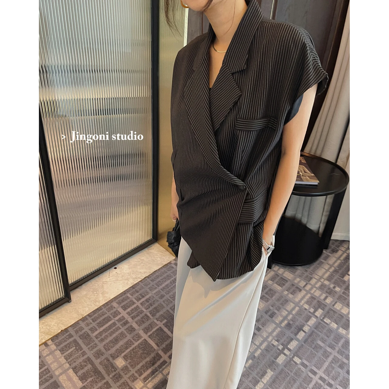 Woman Y2k Striped Jackets Coat Vest 2023 Clothing Tops Stylish Vintage Elegant Summer Korean Sleeveless Crop Suit New Waistcoat