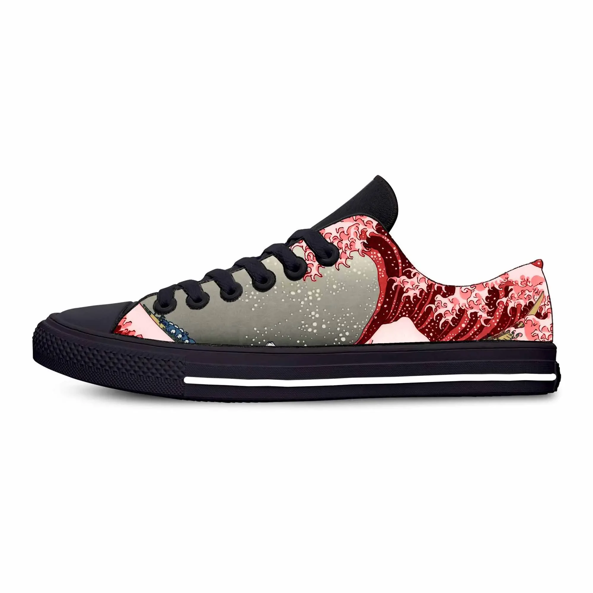 Hot Japanese Anime Cartoon Great Wave Off Kanagawa Casual Cloth Shoes Low Top Comfortable Breathable 3D Print Men Women Sneakers