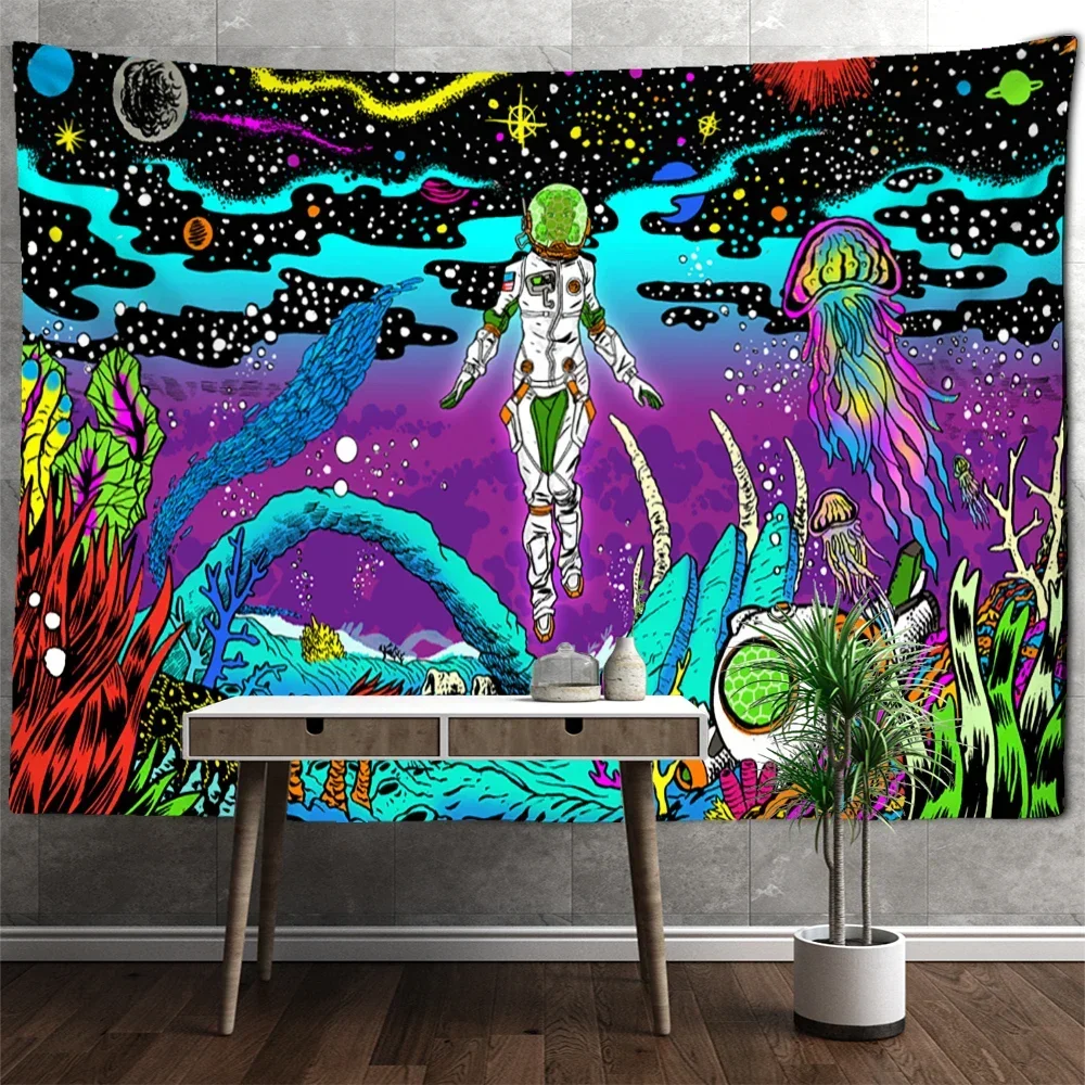 Abstract Underwater Jellyfish Wall Hanging Tapestry Witchcraft Psychedelic Fantasy Botanical Alien Art Room Decor