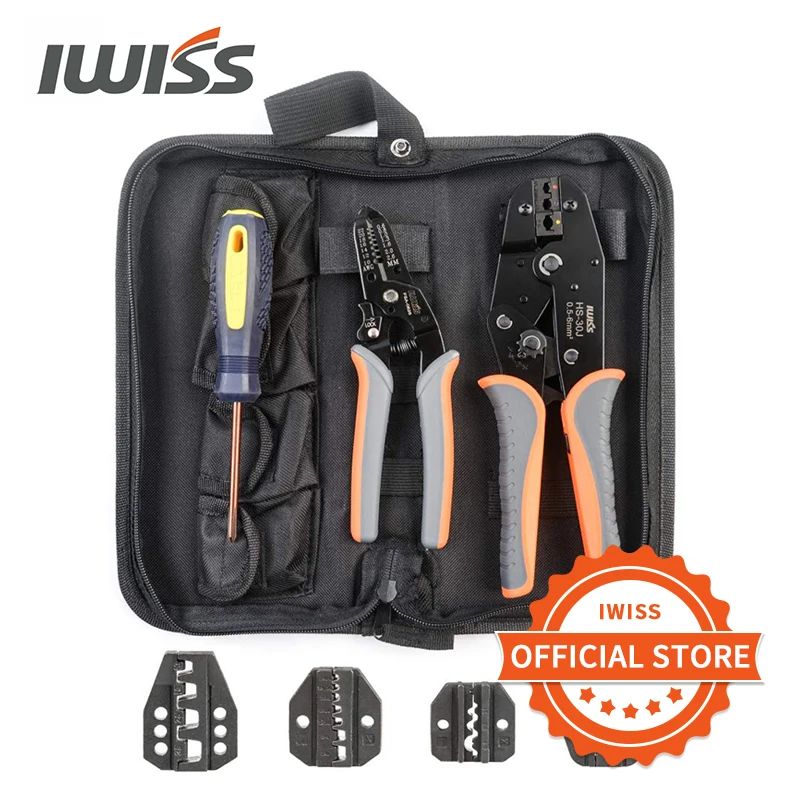 IWISS Crimping Plier Kit Wire Stripper Cable Cutters Suitable for Non-Insulated&Insulated Cable End-Sleeves Terminals Clamp Tool