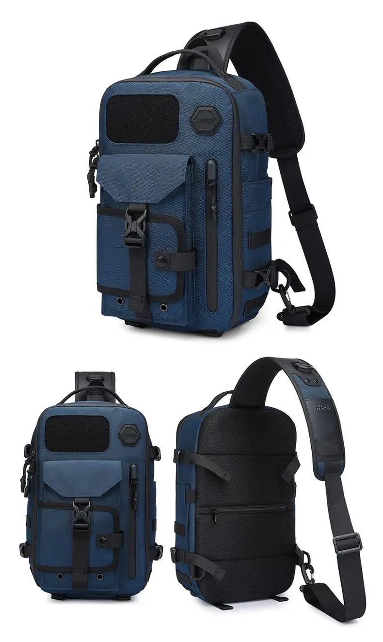OZUKO Umhängetasche für Herren, Brusttasche, wasserdicht, taktische Taille, Umhängetasche, Reißverschluss, modisch, Outdoor-Sport, großes Fassungsvermögen, Schwarz – Detail 18