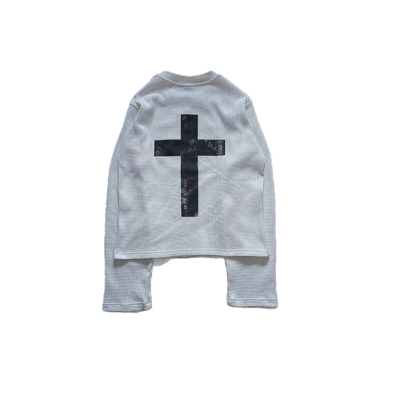 Summer vintage Waffle Cross Printed Long Sleeved T-Shirt with Fashionable Loose Top for Both Men and Women image 5