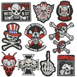 Punk Skull Embroidery Patches Red Headscarf Crossbones Pirate Applique Rock Gesture Iron on Badge for Bad Boy Jacket T-shirt DIY