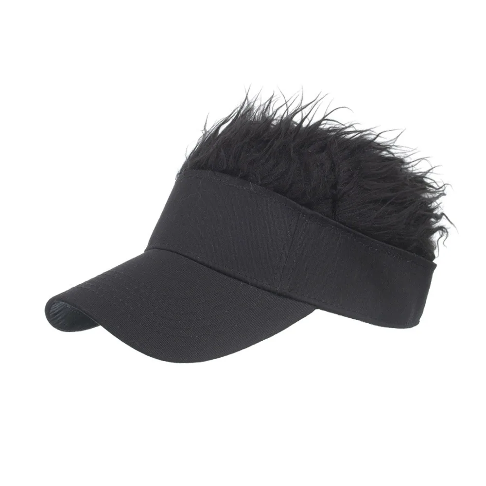 Black Integrated Wig Baseball Cap Polyester 28*16cm Empty Top Sun Visor Hat Funny Hip Hop Wig Duckbill Hat