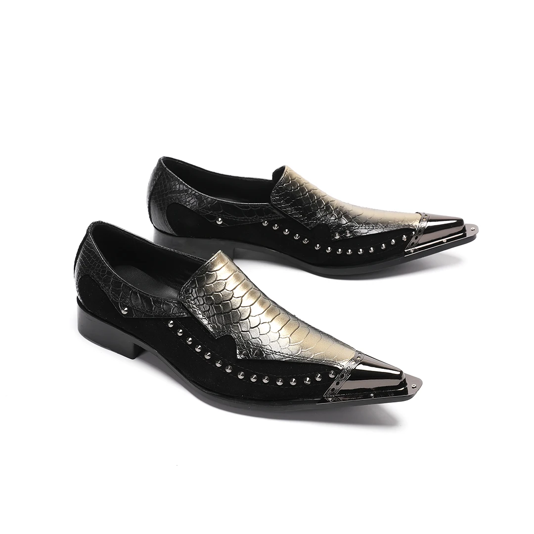 british pointed toe rivet men genuine leather dress shoes big size male business office formal shoes wedding party man shoes