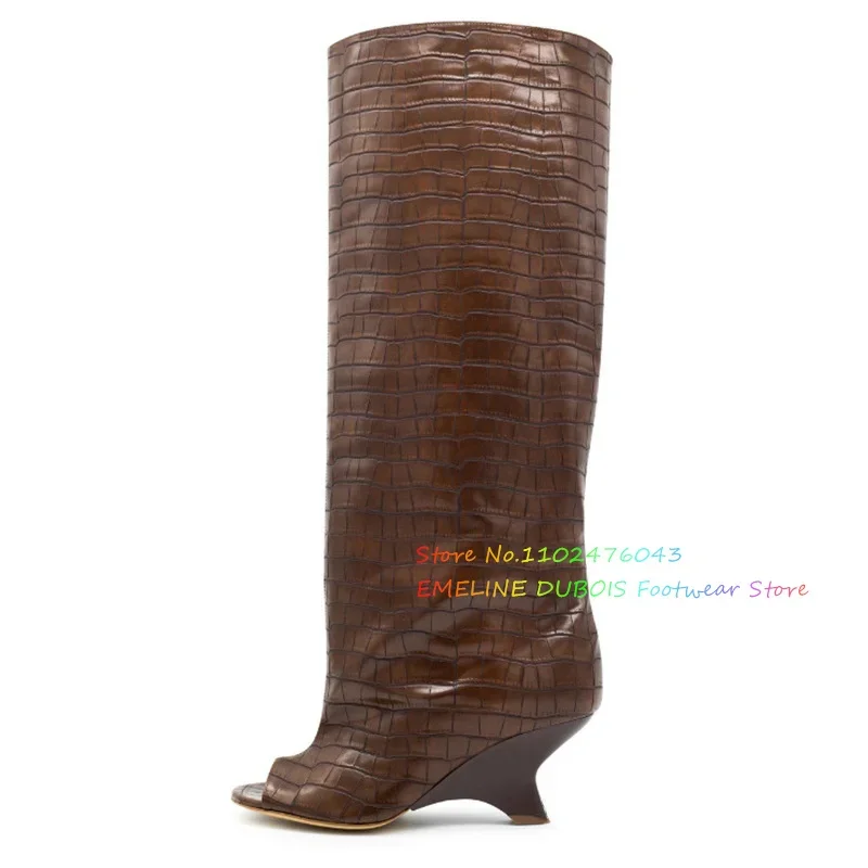 Fish Mouth Strange Heel Knee High Boot for Women Beige Suede High Heel Slip On Comfort Banquet Party Dress 2024 Winter Boot