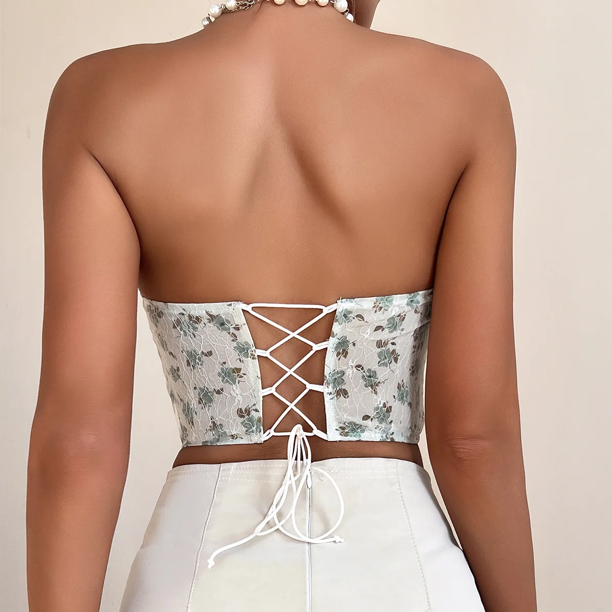 Yimunancy Top Boho con stampa floreale Top corto estivo senza spalline da donna