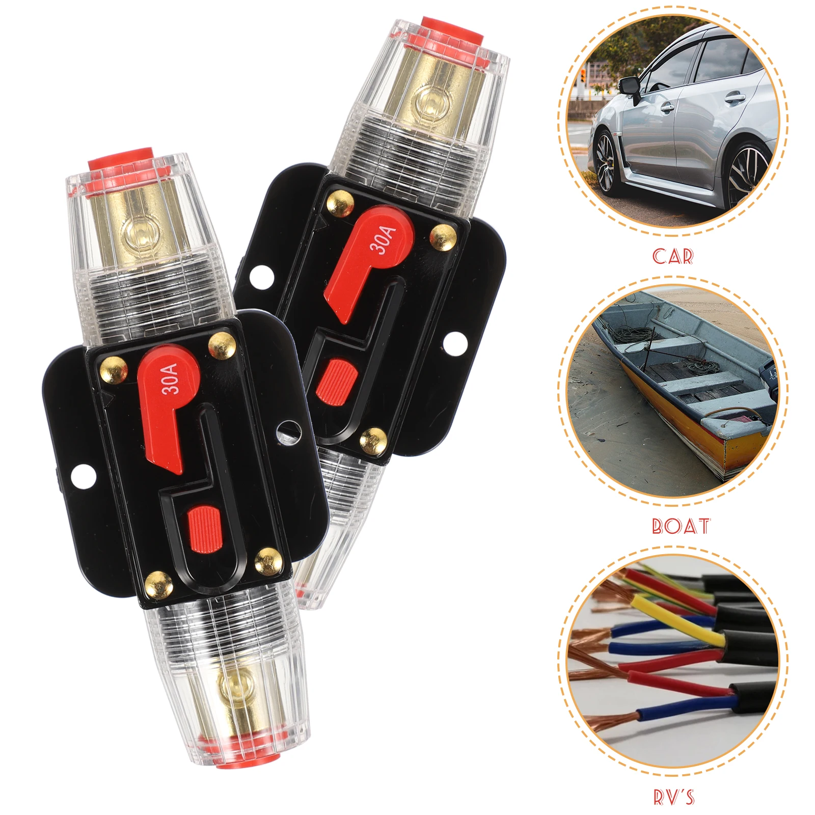 

30A Car Circuit Breaker Automatic Reset 12V 24V 32V Prevent Excessive Current Protect Appliance Fits 4 Gauge Wire