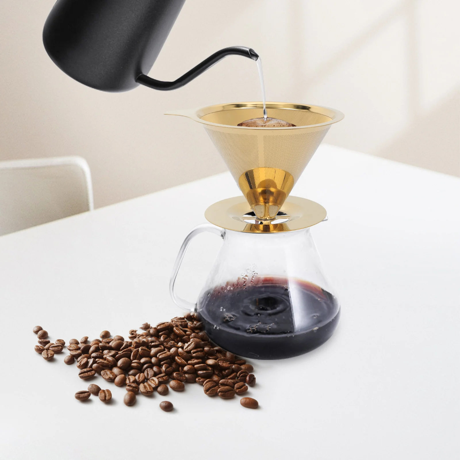 

Coffee Filter 125mm Stainless Steel Golden Reusable Metal Strainer Dripper Slow Funnel Easy Clean Durable