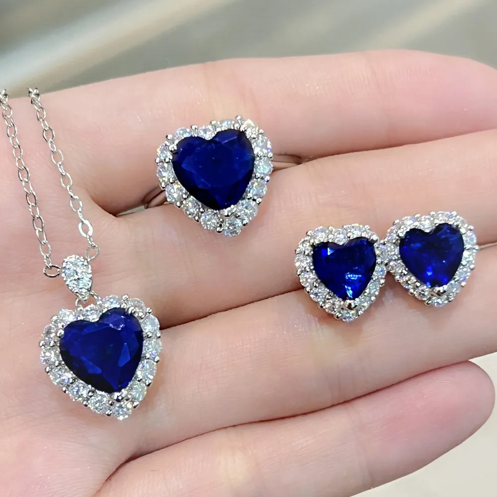 Heart of The Sea Gemstones Classical Jewelry Sets for Women Wife Romantic Wedding Evening Party Dress Accessories Birthday Gifts