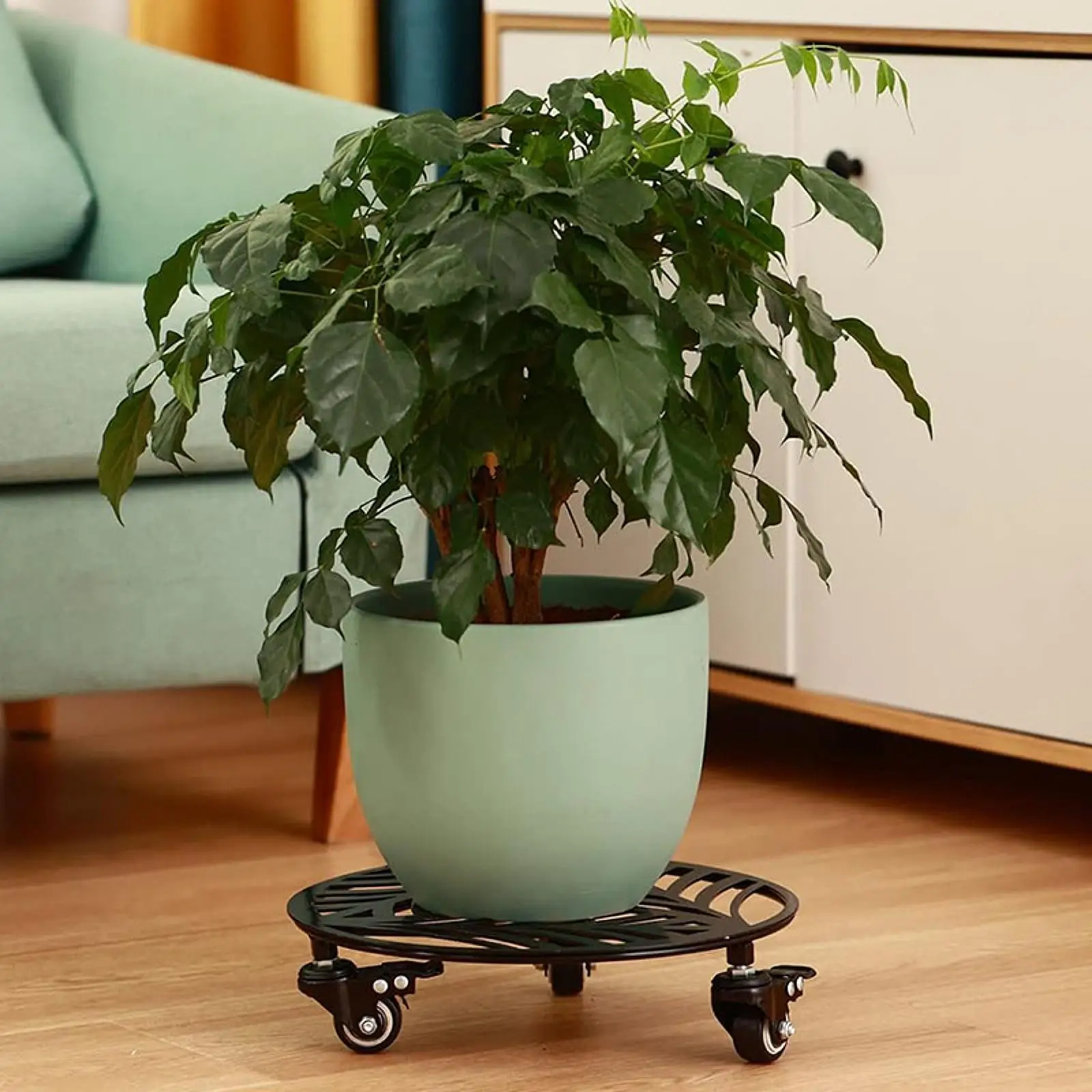 Plant Caddy with Wheels Heavy Duty Iron Round Indoor Outdoor Wheeled Plant Tray