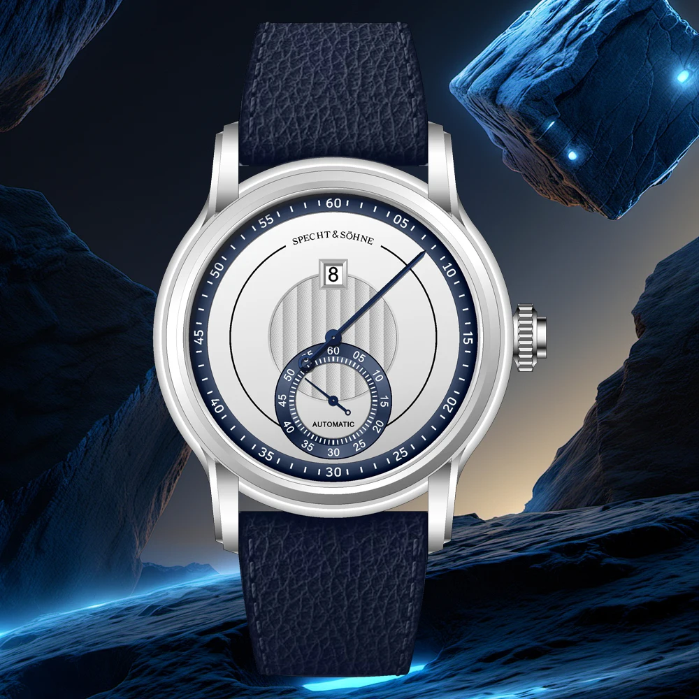 Specht & Söhne 39mm Jump Hour Classic Automatic Watch Men Seagull ST1721 Mechanical Movement Genuine Leather Strap 50MWaterproof